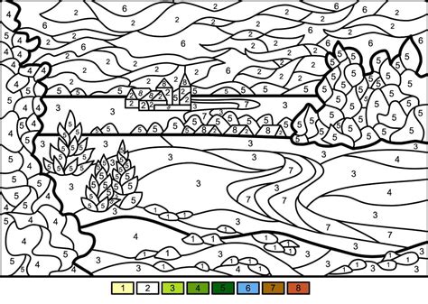 Landscapes color by number printables