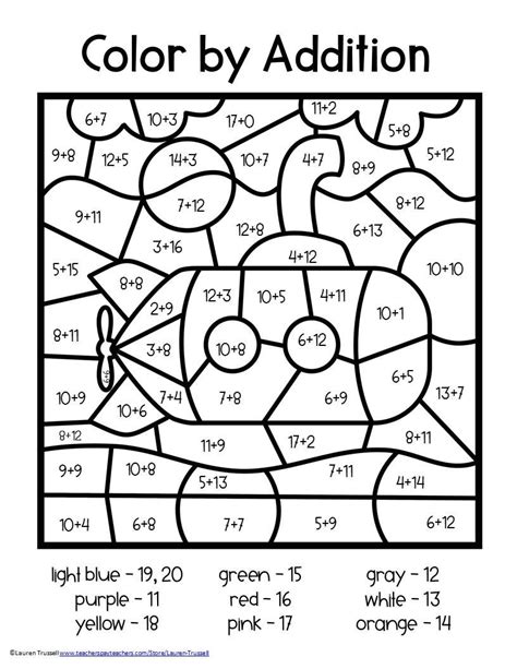 Color by Number Math Addition Printables