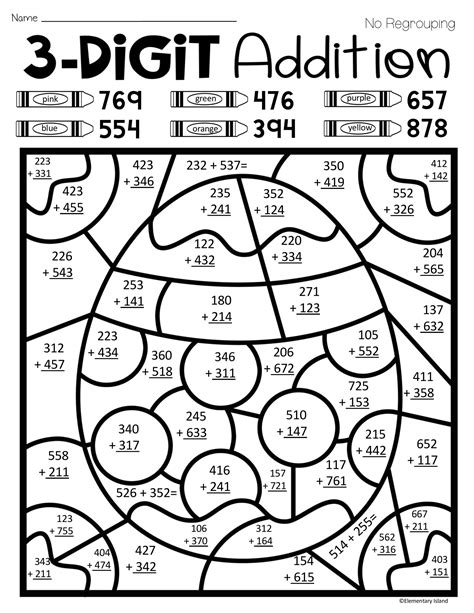 Color by Number Math Printable Worksheets