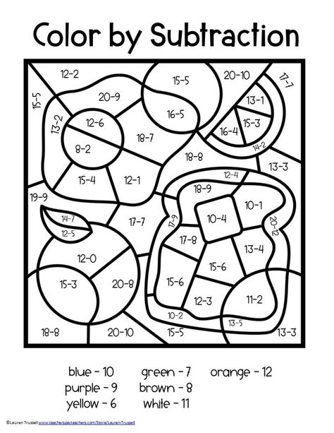 Color by Number Math Subtraction