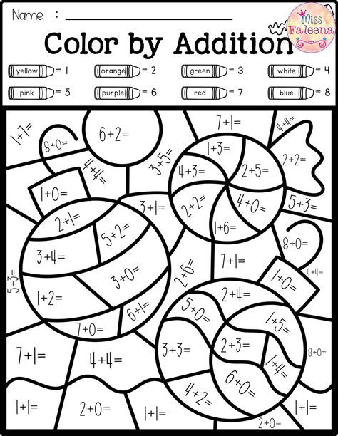 Color by Number Math Worksheets