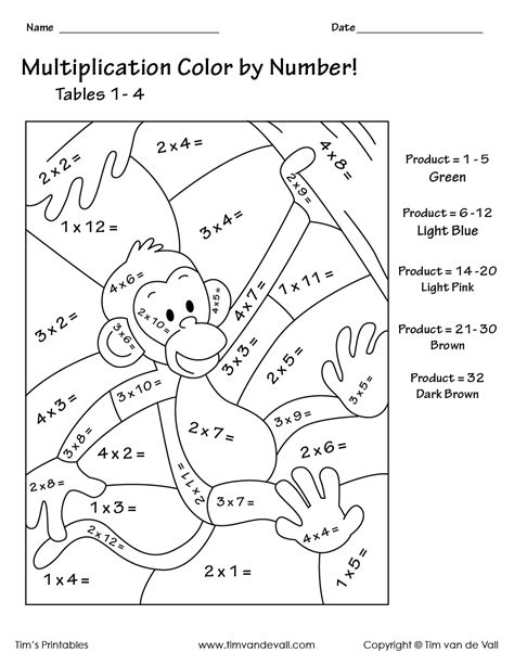 Color by Number Multiplication Worksheets