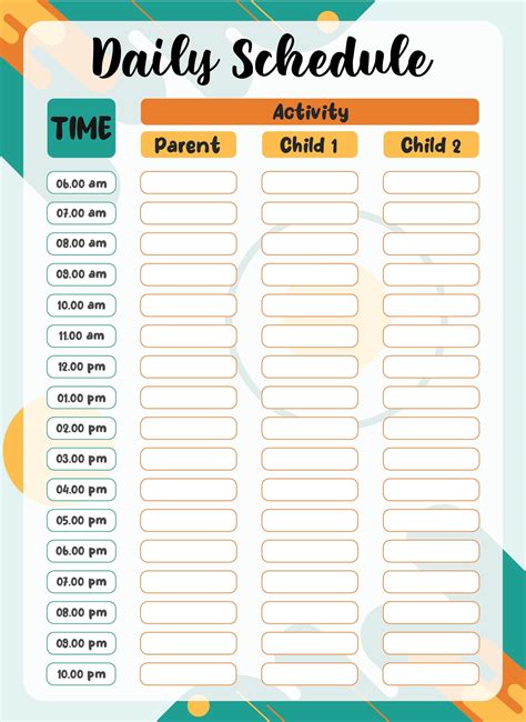 Color-Coded 24 Hour Schedule Template Excel