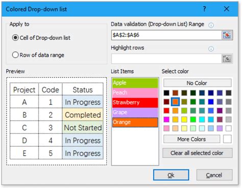 Color Drop Down List Excel