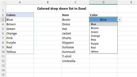 Color Drop Down Excel Example