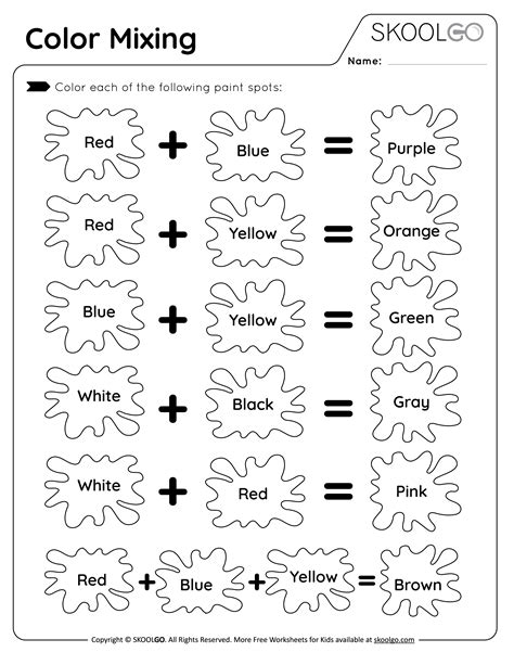 Color mixing worksheets for art students