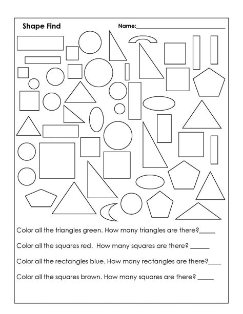 Color the Shapes Worksheets for 1st Grade