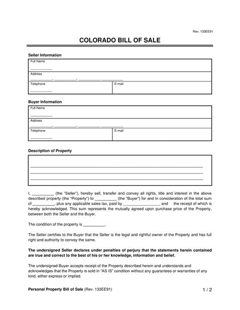 Colorado Bill of Sale Blank