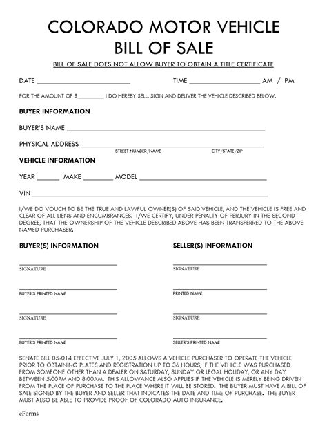 Colorado Bill of Sale Editable