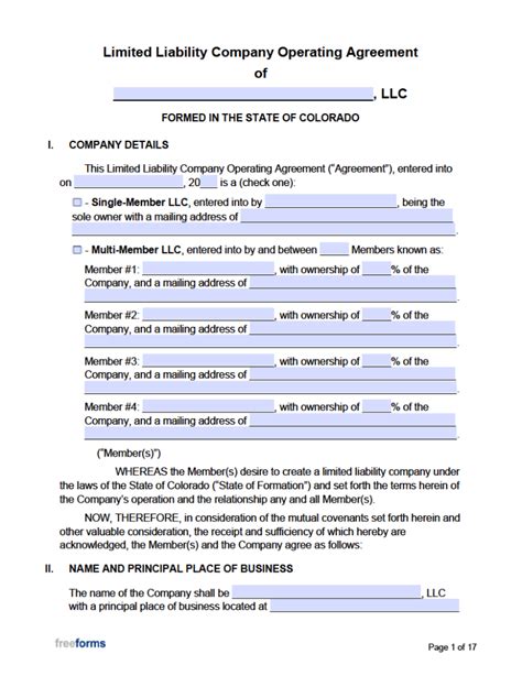 Colorado LLC Operating Agreement Essential Elements