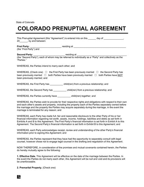 Colorado Prenuptial Agreement Template PDF