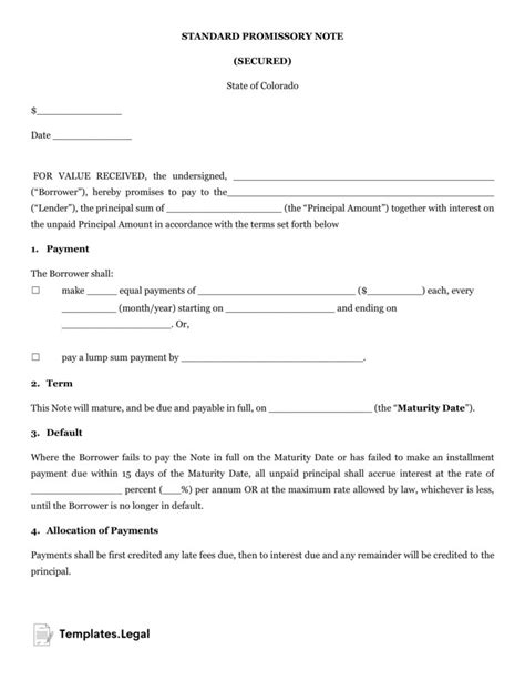 Colorado Promissory Note Template Download