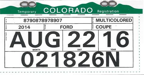 Example of a Printable Temporary License Plate in Colorado