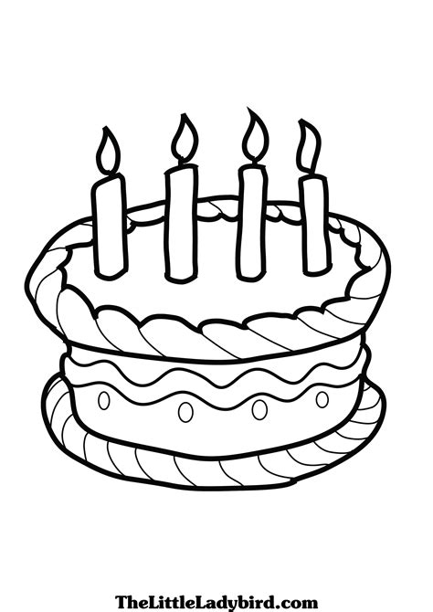 Colorful birthday cake coloring page