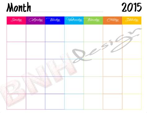 colorful blank calendar template