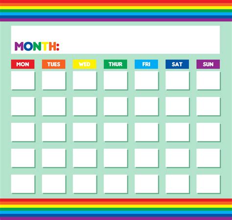 colorful blank calendar template