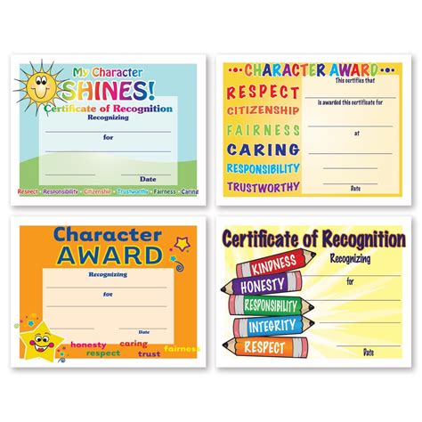 Colorful Character Award Certificate