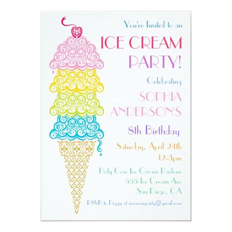 Colorful Ice Cream Cone Invitation