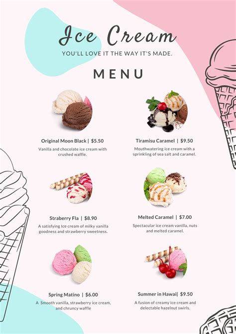 Colorful ice cream menu template