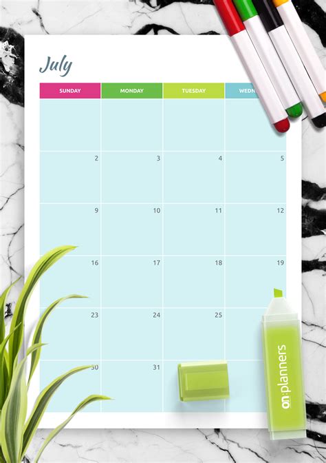 Colorful Month Calendar Template