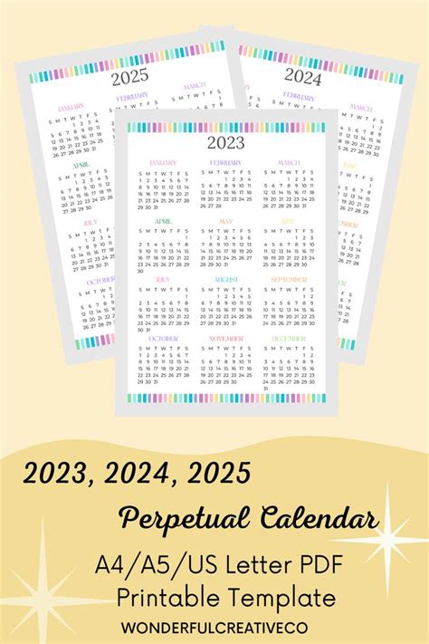 Colorful perpetual calendar template