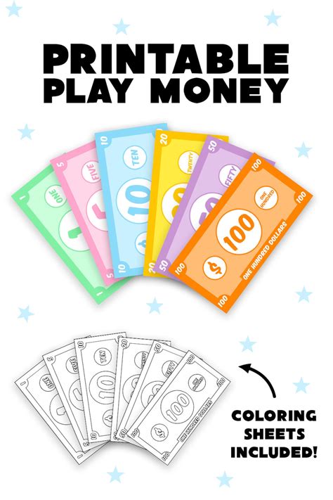 Colorful play money template