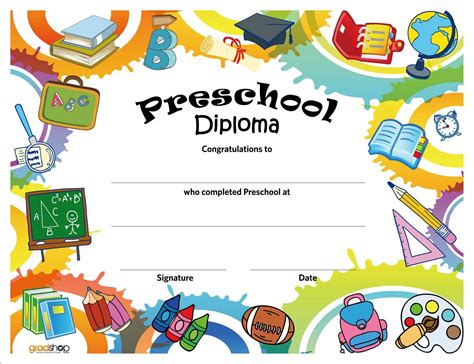 Colorful pre-K diploma template