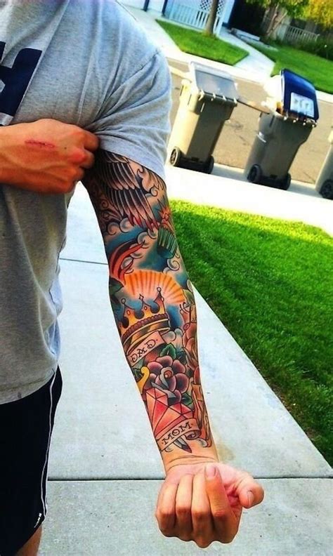 Colorful sleeve tattoo ideas for guys