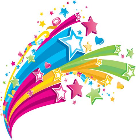 Colorful star clipart design with a blue background and red, yellow, and green stars