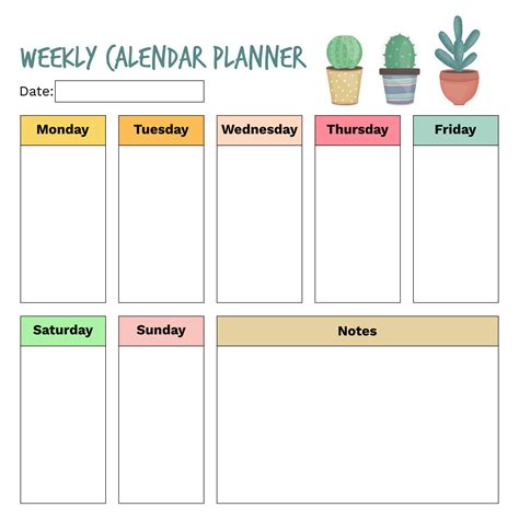 Colorful Weekly Calendar