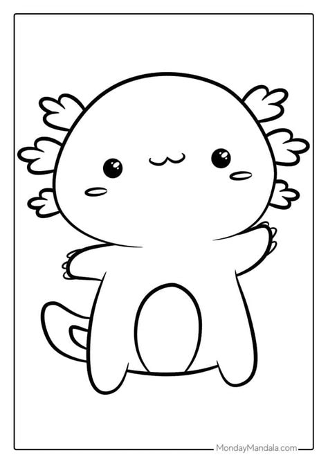 A coloring page of an axolotl in water