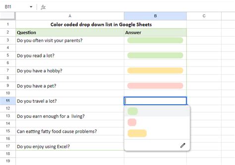 Colourful Drop-Down Lists in Excel