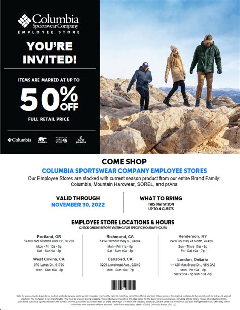 Columbia Sportswear Employee Store Pass Discounts