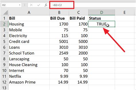 Column Comparison Formula