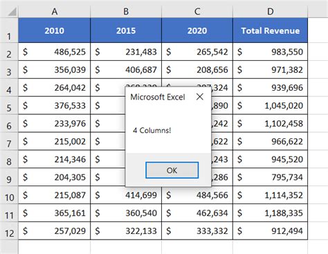 Column Count Excel Macro