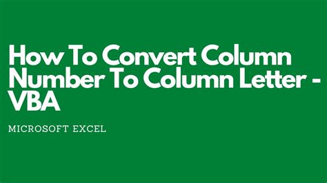 Column Letter Conversion Excel VBA