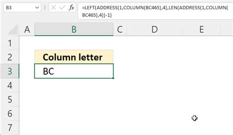 Using the ADDRESS function to get the column letter