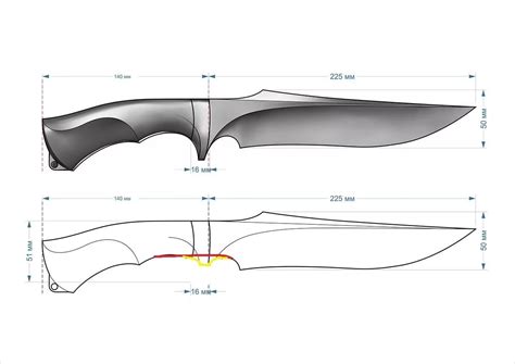 A person designing a combat knife using a printable template