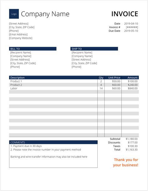 Combination Methods Invoice