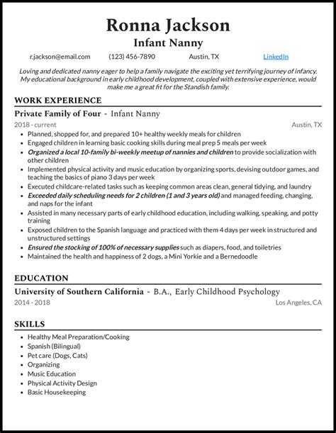 combination nanny resume template example