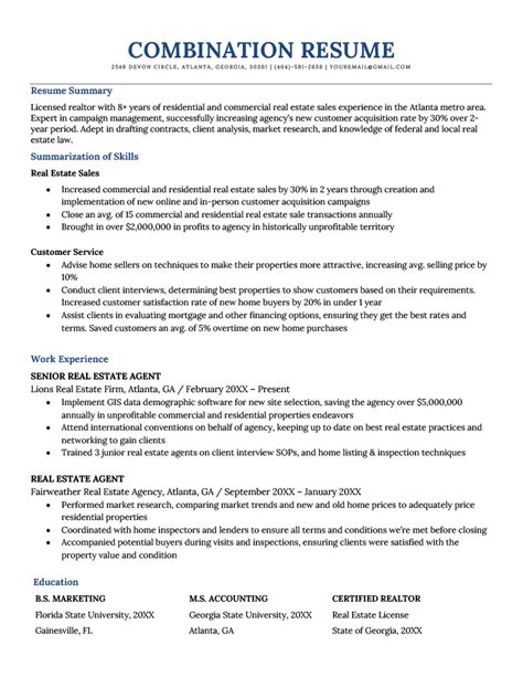 Combination Resume Template Example