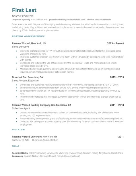 Combination Sales Executive Resume Template