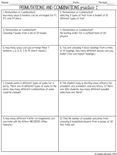 Understanding Combinations and Permutations Worksheet Answers Explained