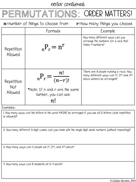 Combinations and Permutations Worksheets