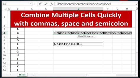 Combine cells with commas using the ampersand operator