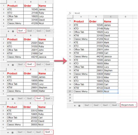 Combining data from multiple sheets