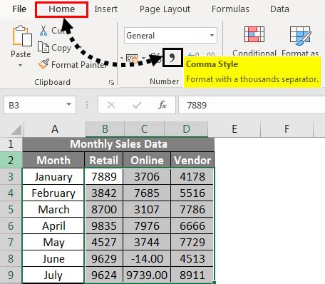 Comma Style in Excel