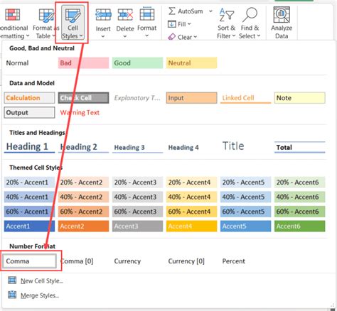 COMMA style button in Excel