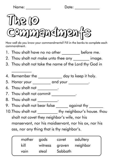 Girl working on 10 Commandments worksheet