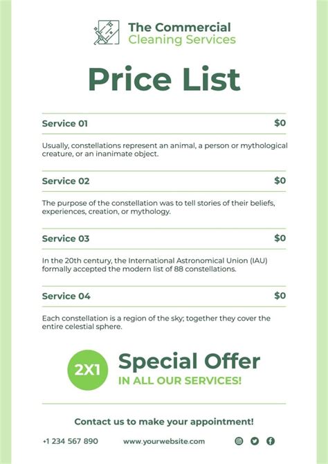 Commercial Cleaning Services Price List Template